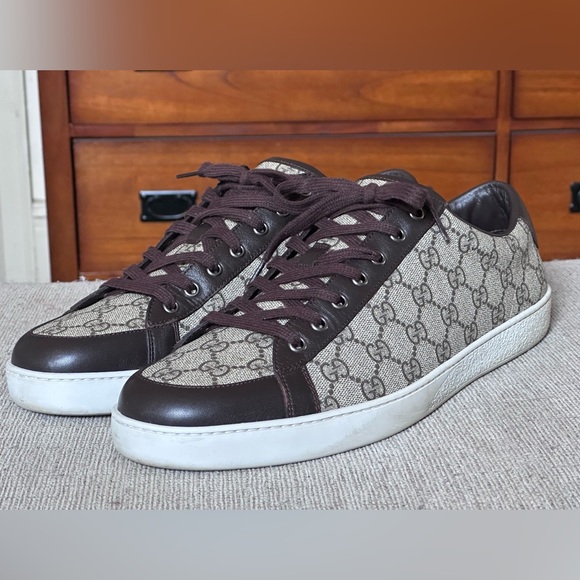 Gucci GG Guccissima Monogram Canvas Men Low Top Fashion Sneakers Size 12 G - Picture 1 of 13